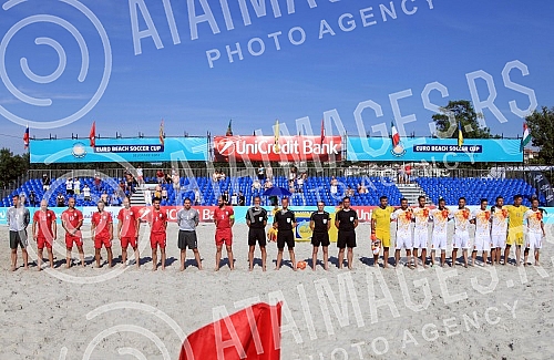 Euro Beach Soccer Cup 2016 match between Serbia and Spain. Utakmica Evropskog kupa u fudbalu na pesku izmedju Srbije i Spanije.