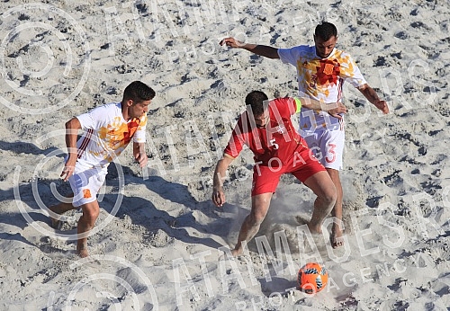 Euro Beach Soccer Cup 2016 match between Serbia and Spain. Utakmica Evropskog kupa u fudbalu na pesku izmedju Srbije i Spanije.