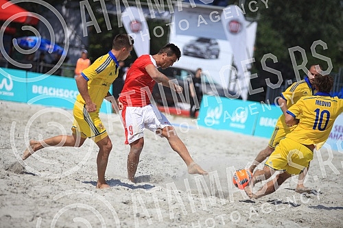 Euro Beach Soccer Cup 2016 match between Ukraine and Switzerland. Utakmica Evropskog kupa u fudbalu na pesku izmedju Ukrajine i Svajcarske.