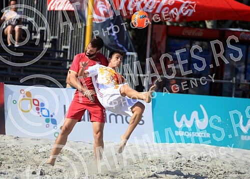 Euro Beach Soccer Cup 2016 match between Serbia and Spain. Utakmica Evropskog kupa u fudbalu na pesku izmedju Srbije i Spanije.