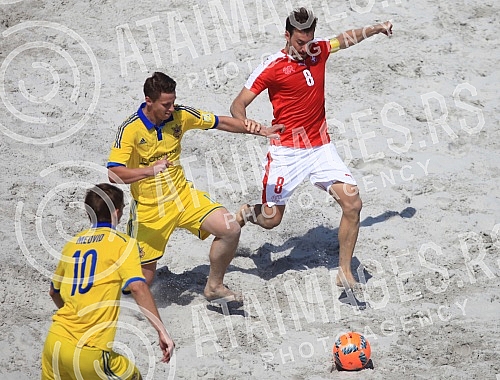 Euro Beach Soccer Cup 2016 match between Ukraine and Switzerland. Utakmica Evropskog kupa u fudbalu na pesku izmedju Ukrajine i Svajcarske.