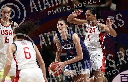 The match between USA and Serbia at the FIBA Women's Olympic Qualifying Tournament Serbia 2020. Utakmica izmedju Sjedinjenih Americkih Drzava i Srbije u sklopu na FIBA olimpijskog kvalifikacionog  turnira za zene Srbija 2020