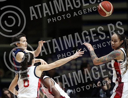 The match between USA and Serbia at the FIBA Women's Olympic Qualifying Tournament Serbia 2020. Utakmica izmedju Sjedinjenih Americkih Drzava i Srbije u sklopu na FIBA olimpijskog kvalifikacionog  turnira za zene Srbija 2020