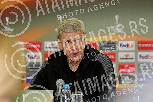 Press conference of Arsene Wenger - coach of FC Arsenal before the game in Group H Europa League FK Crvena zvezda vs FC Arsenal. Pres konferencija Arsena Vengera pred utakmicu Grupe H UEFA Evropa Liga izmedju FK Crvena zvezda i FC Arsenal.