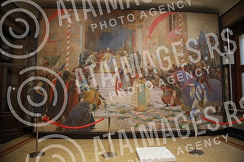 On the occasion of marking the Statehood Day of the Republic of Serbia, the National Museum, after extensive conservation and restoration works, today solemnly presented the monumental work of Paje Jovanovic, Coronation of Emperor Dusan, also known a