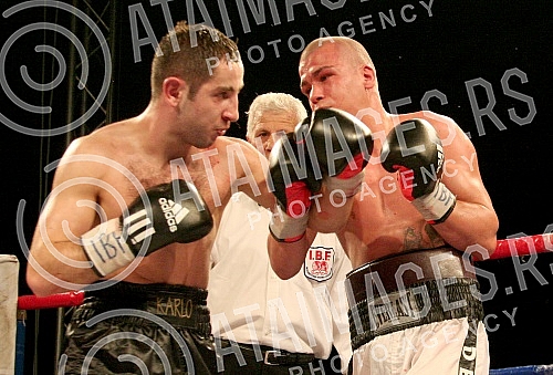 Pinki boxing night. Welter: Stefan Stevanovic (Serbia) vs Karlo Tabaghua (Sweden) Bout for IBF Youth welter title.Vece profi boksa u Pinkiju, Velter kategorija: Stefan Stevanovic (Srbija) - Karlo Tabaghua (Svedska). 
