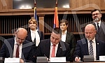 The Prime Minister of the Republic of Serbia, Ana Brnabic, attended the signing of the Memorandum of Cooperation on the development of a dual model of studies in higher education in the building of the Aviation Academy. Predsednica Vlade Republike 