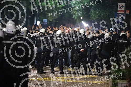Police corrodon in Njegoseva Street, where Partizan fans gathered to prevent the 