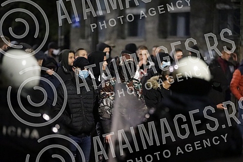 Police corrodon in Njegoseva Street, where Partizan fans gathered to prevent the 