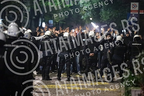 Police corrodon in Njegoseva Street, where Partizan fans gathered to prevent the 