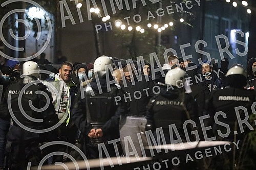 Police corrodon in Njegoseva Street, where Partizan fans gathered to prevent the 