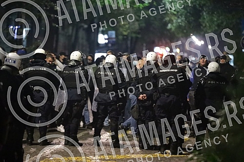 Police corrodon in Njegoseva Street, where Partizan fans gathered to prevent the 