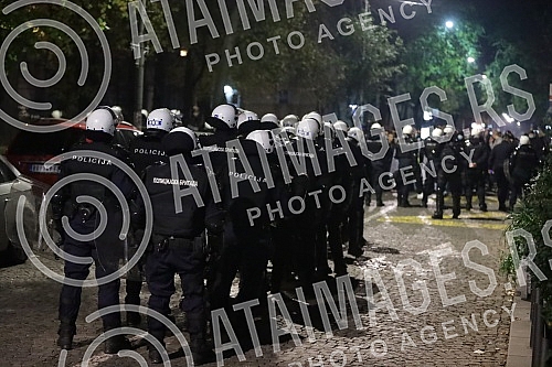 Police corrodon in Njegoseva Street, where Partizan fans gathered to prevent the 