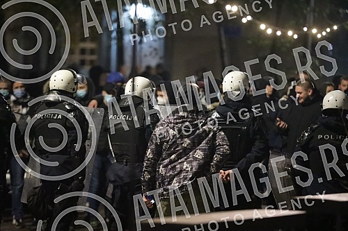 Police corrodon in Njegoseva Street, where Partizan fans gathered to prevent the 