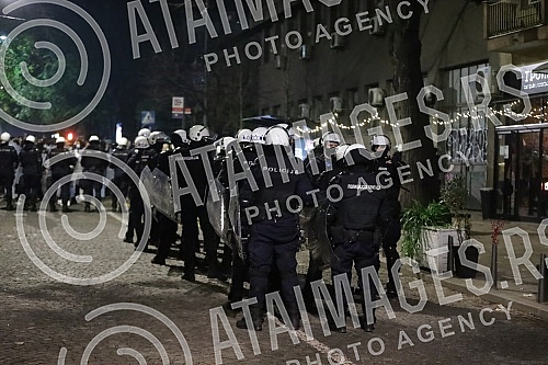 Police corrodon in Njegoseva Street, where Partizan fans gathered to prevent the 