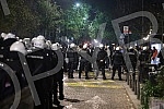 Police corrodon in Njegoseva Street, where Partizan fans gathered to prevent the 