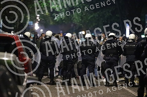 Police corrodon in Njegoseva Street, where Partizan fans gathered to prevent the 