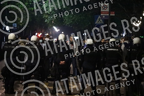 Police corrodon in Njegoseva Street, where Partizan fans gathered to prevent the 