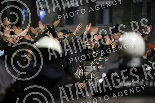 Police corrodon in Njegoseva Street, where Partizan fans gathered to prevent the 