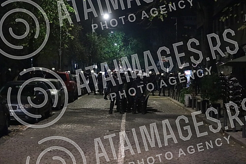 Police corrodon in Njegoseva Street, where Partizan fans gathered to prevent the 