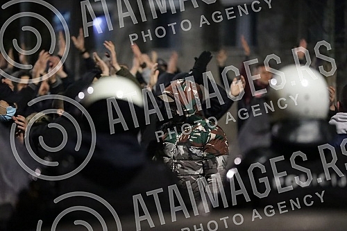 Police corrodon in Njegoseva Street, where Partizan fans gathered to prevent the 