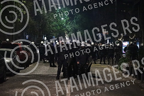 Police corrodon in Njegoseva Street, where Partizan fans gathered to prevent the 