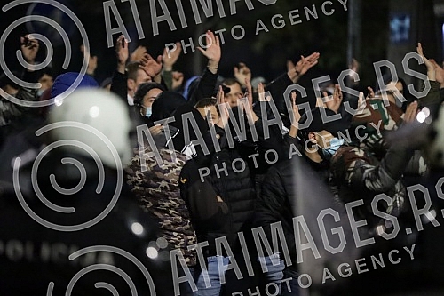 Police corrodon in Njegoseva Street, where Partizan fans gathered to prevent the 