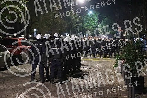 Police corrodon in Njegoseva Street, where Partizan fans gathered to prevent the 