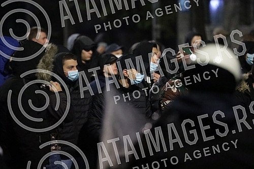 Police corrodon in Njegoseva Street, where Partizan fans gathered to prevent the 