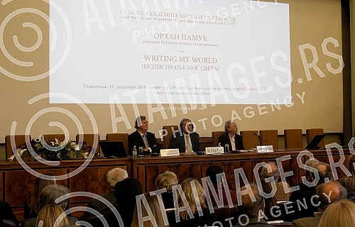Lecture writer Orhan Pamuk in the Serbian Academy of Arts and Sciences. Predavanje knjizevnika Orhana Pamuka u Srpskoj akademiji nauka i umetnosti