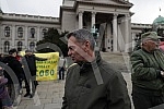Specific press conference, more precisely gathering and protest of the Assembly of Free Serbia in front of the National Assembly where the session is taking place, on the occasion of the Proposal on Amendments to the Law on Expropriation.Specificna