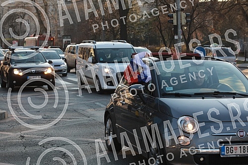 Driving a car called Z to win from the Sava Center to the Church of the Holy Trinity, next to the Church of St. Mark in support of Russia.Voznja automobilima pod nazivom Z za pobedu od Sava centra do hrama Svete Trojice, pored Crkve Svetog Marka u 