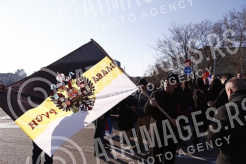 Driving a car called Z to win from the Sava Center to the Church of the Holy Trinity, next to the Church of St. Mark in support of Russia.Voznja automobilima pod nazivom Z za pobedu od Sava centra do hrama Svete Trojice, pored Crkve Svetog Marka u 