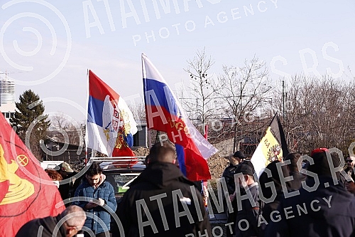 Driving a car called Z to win from the Sava Center to the Church of the Holy Trinity, next to the Church of St. Mark in support of Russia.Voznja automobilima pod nazivom Z za pobedu od Sava centra do hrama Svete Trojice, pored Crkve Svetog Marka u 