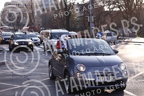 Driving a car called Z to win from the Sava Center to the Church of the Holy Trinity, next to the Church of St. Mark in support of Russia.Voznja automobilima pod nazivom Z za pobedu od Sava centra do hrama Svete Trojice, pored Crkve Svetog Marka u 