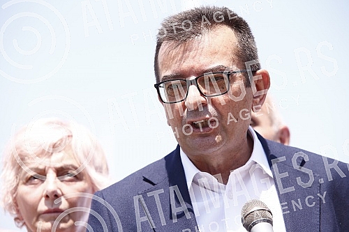 In front of the House of the National Assembly, a press conference of the President of the Movement for Change, Janko Veselinovic, on the occasion of the parliamentary elections and two years since the boycott of the previous elections.Ispred Doma 