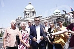 In front of the House of the National Assembly, a press conference of the President of the Movement for Change, Janko Veselinovic, on the occasion of the parliamentary elections and two years since the boycott of the previous elections.Ispred Doma 