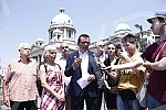 In front of the House of the National Assembly, a press conference of the President of the Movement for Change, Janko Veselinovic, on the occasion of the parliamentary elections and two years since the boycott of the previous elections.Ispred Doma 