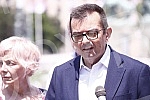 In front of the House of the National Assembly, a press conference of the President of the Movement for Change, Janko Veselinovic, on the occasion of the parliamentary elections and two years since the boycott of the previous elections.Ispred Doma 