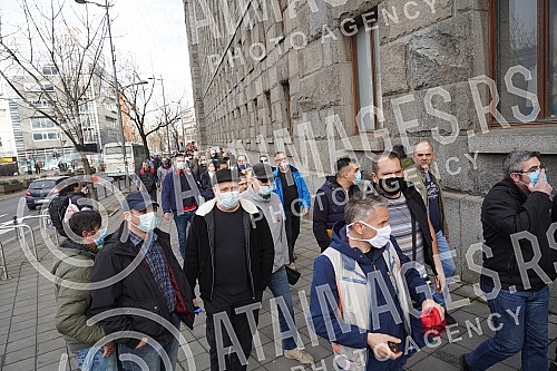 Protest of Post workers organized by the Independent trade union of post workers in front of the Main post office in Belgrade.Protest radnika Poste u organizaciji Samostalnog sindikata postanskih radnika ispred Glavne poste u Beogradu.