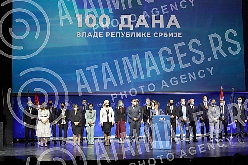 The Prime Minister of the Republic of Serbia, Ana Brnabic, presented the results of the work in the first 100 days of the government in Kombank Hall, and all members of the Government of the Republic of Serbia attended the presentation of the results