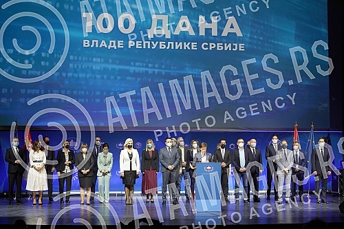 The Prime Minister of the Republic of Serbia, Ana Brnabic, presented the results of the work in the first 100 days of the government in Kombank Hall, and all members of the Government of the Republic of Serbia attended the presentation of the results