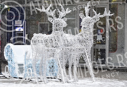 Reindeers and sledges - New Year's decoration in the city center of Novi Sad.Irvasi i sanke - novogodisnja dekoracija a u centru Novog Sada. 