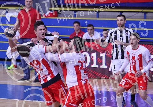 The match of the 14th round of the Handball Super League of Serbia between RC Red Star and RC Partizan.Utakmica 14. kola Rukometne super lige Srbije izmedju RK Crvena zvezda i RK Partizan.