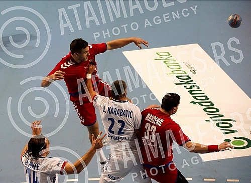 The first qualifying match for the Mens EHF EURO 2022 between Serbia and France. Prva utakmica kvalifikacija za EHF Evropsko prvenstvo 2022 . izmedju Srbije i Francuske 