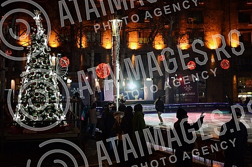 Open outdoors skating rink at Nikola Pasic Square.Otvoreno klizaliste na otvorenom na Trgu Nikole Pasica. 
