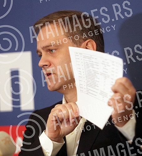 Deputy Chairman of the Freedom and Justice Party Borko Stefanovic at a press conference on the Kokez case.Zamenik predsednika Stranke slobode i pravde Borko Stefanovic na konfereciji za stampu o slucaju 