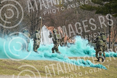 he President of the Republic and supreme commander of the Serbian army, Aleksandar Vucic, attended a demonstration of the capabilities of members of the Serbian army's 72nd special operations brigade, 63rd parachute brigade and part of the air force 