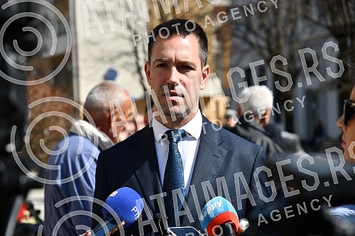 Marking the 23rd anniversary of the NATO bombing of FR Yugoslavia in 1999 - commemoration of soldiers from the territory of the Raska administrative district near the monument and fountain on Jovan Saric Square in front of the City Administration of 