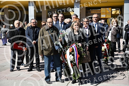 Marking the 23rd anniversary of the NATO bombing of FR Yugoslavia in 1999 - commemoration of soldiers from the territory of the Raska administrative district near the monument and fountain on Jovan Saric Square in front of the City Administration of 